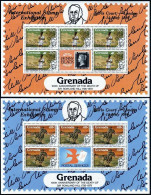 Grenada 989A-989D Sheets, MNH. Mi 1036-1039 Klb. LONDON-1980. Sir Rowland Hill. - Grenada (1974-...)