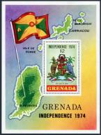 Grenada 552, MNH. Michel 588 Bl.35. Independence 1974. Map, Flag, Coat Of Arms. - Grenade (1974-...)