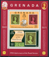 Grenada 420a Sheet, MNH. Mi Bl.18. Postal Service, 1971. Stamp On Stamp.Sailboat - Grenada (1974-...)