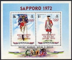 Grenada 439a Sheet, Hinged. Olympics Sapporo-1972. Uniforms Overprinted. - Grenade (1974-...)