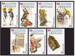 Grenada 716-722, 723, Hinged. USA-200, 1976. Scenes, Flags, Gunboat. - Grenada (1974-...)