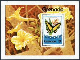 Grenada 667, MNH. Michel Bl.47. Butterflies, 1975. Flowers.  - Grenade (1974-...)