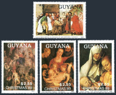 Guyana 2236-2239, MNH. Mi 3072-3075. Christmas 1989. Paintings By Titian, Rubens - Guyana (1966-...)