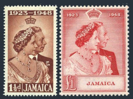 Jamaica 138-139, Hinged. Mi 145-146. Silver Wedding, 1948. George VI, Elizabeth. - Jamaica (1962-...)