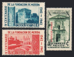 Mexico C117-C119,hinged.Mi 819-821. Merida,400th Ann.1942.Tower,Casa De Montejo, - Mexico