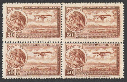 Mexico C16 Block/4,MNH. Michel 611. Air Post 1934. Coat Of Arms, Eagle, Plane. - Mexico