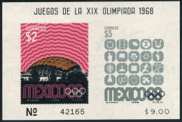 Mexico 1000a, MNH. Michel Bl.16. Olympics Mexico-1968. University City Stadium. - Messico
