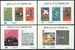 Mexico 998a,1000a,C342a,344a,M NH. Mi Bl.15-18, Olympics Mexico-1968. Map, Dove, - Messico
