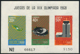 Mexico 998a Sheet, MNH. Mi Bl.15. Olympics Mexico-1968. Map. Stadium, Tele-tower - Messico