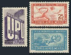 Mexico 872,C203-C204, MNH. Mi 1003-1005. UPU-75. 1949. Aztec Courier,plane,train - Mexico