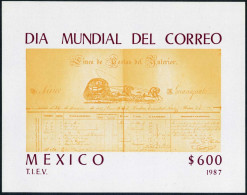 Mexico 1525-1526,MNH.Michel 2049,Bl.34. World Post Day 1987.Horse-drawn Coach. - Mexico