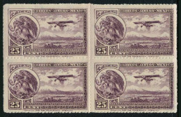 Mexico C24 Block/4,rouletted,MNH. Air Post 1930.Coat Of Arms,Eagle,Airplane. - Mexico