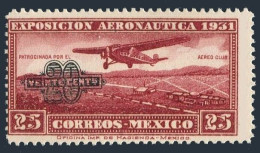 Mexico C45 Centering, MNH. Air Post 1932. Plane Over Flying Field, Surcharged. - Messico