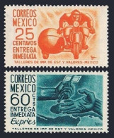Mexico E14-E15 Blocks/4, MNH. Special Delivery 1954. Messenger, Hands, Letters. - Mexique