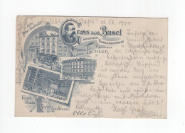 1900 Schweiz Alte  S/W Lithograhie Werbe Postkarte Gruss Aus Basel Alte Bayr. Bierhalle Franz Bühler - Bâle