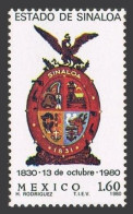 Mexico 1216 Block/4,MNH.Michel 1729. Sinaloa State,150th Ann.1980.Coat Of Arms. - Messico
