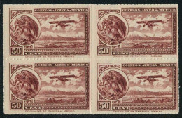 Mexico C25 Block/4,MNH.Michel 620. Air Post 1930.Coat Of Arms,Eagle,Airplane. - México