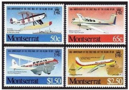 Montserrat 472-475,hinged.Mi 472-475 Airmail Service,50th Ann.1981.Planes,Ship. - Montserrat