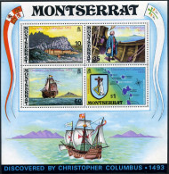 Montserrat 295a,MNH.Michel Bl.3. Discovery By Columbus,450th Ann.1973.Ship,Map, - Montserrat