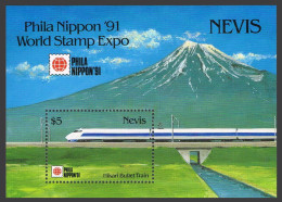 Nevis 685 Sheet,MNH.Michel Bl.37. NIPPON-1991.Locomotives.Hikari Bullet Train. - St.Kitts Y Nevis ( 1983-...)