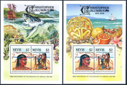 Nevis 465c-467c Deluxe 2 Var,MNH. Discovery Of America-500. Indian,Columbus,Ship - St.Kitts-et-Nevis ( 1983-...)