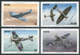 Nevis 460-463, MNH. Michel 360-363. Spitfire Fighter Plane, 50th Ann. 1986. - St.Kitts-et-Nevis ( 1983-...)
