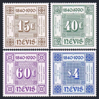 Nevis 601-604,605,MNH.Michel 533-536,Bl.23. Penny Black-150,1990.Thurn & Taxis. - St.Kitts-et-Nevis ( 1983-...)