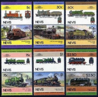 Nevis 192ab X6,4th Set,MNH.Michel 280-291. Leaders Of World Locomotives,1985. - St.Kitts En Nevis ( 1983-...)