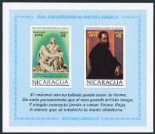 Nicaragua C862a, MNH. Michel Bl.82. Christmas 1974, Michelangelo, 500th Ann. - Nicaragua