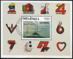 Nicaragua C1171, CTO. Mi 2976 Bl.188. Sandinista Revolution, 10, 1989. Volcano. - Nicaragua