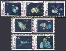 Nicaragua 1654-1660, CTO. Michel 2816-2822. Cosmonauts Day 1987. Satellites. - Nicaragua
