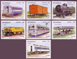 Nicaragua 1241-1247, MNH. Michel 2387-2393. Railroad Cars, 1983. - Nicaragua