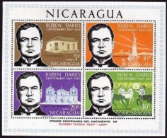 Nicaragua C601a,C605a Sheets, MNH. Mi Bl.65A-66A. Ruben Dario, Poet. Swans, 1967 - Nicaragua