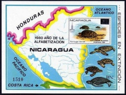 Nicaragua C975D Sheet Michel 2180 Bl.136, MNH. Turtle,Map. Olympics-Moscow-1980. - Nicaragua