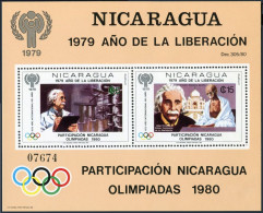 Nicaragua C970F Mi Bl.113,MNH. Olympics Lake Placid,Moscow-1980.Einstein,Gandhi. - Nicaragua