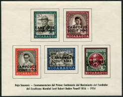 Nicaragua C386a Note, MNH. Mi 1407-1411 Bl.63. Scouting, 1965. Lord Baden-Powell - Nicaragua