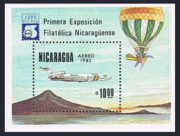 Nicaragua C1041, MNH. Michel 2408 Bl.151. Nicaragua Airlines Jet, Balloon, 1983. - Nicaragua