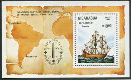 Nicaragua C985, MNH. Michel 2215 Bl.140. ESPAMER-1981. Frigate, Map. - Nicaragua