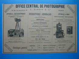 (1892) OFFICE CENTRAL DE PHOTOGRAPHIE (E. Bardin & Cie) - Rue Des Saints-Pères à Paris - - Advertising