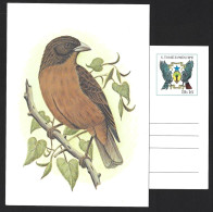 Entire Postcard With Bird Serinus Rufobrunneus (Prince) From S. Tomé. Coat Of Arms With Parrot And Falcon. Papegaai Valk - Kolibries