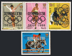 Paraguay 2227 Ac Strip,2228,MNH. OLYMPEX-1988,Seoul. Gymnastics,Marathon,Cycling - Paraguay
