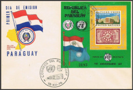 Paraguay C447 Sheet FDC, MNH. UN Postal Administration,25; Telephone,100, 1976.  - Paraguay