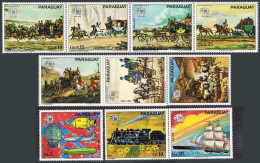 Paraguay 1536-1538, MNH. UPU-100,1974. Coaches,Balloon,Zeppelin,Transport,Space. - Paraguay