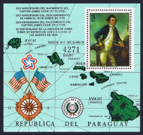 Paraguay C464, MNH. Mi 3102 Bl.328. Captain James Cook, 250. Hawaii, Map. 1978. - Paraguay