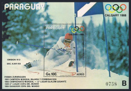 Paraguay C684,MNH.Michel 4116 Bl.441. Olympics Calgary-1988.Pirmin Zurbriggen. - Paraguay