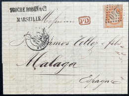 N°38 40c ORANGE CERES SUR LETTRE / MARSEILLE POUR MALAGA ESPAGNE / 11 JUIN 1872 / LAC - 1849-1876: Classic Period