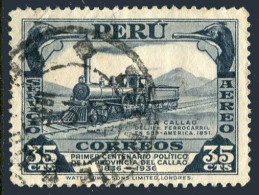 Peru C13,used. Mi 327. Air Post 1936. Province Of Callao, 100. First Locomotive. - Perù