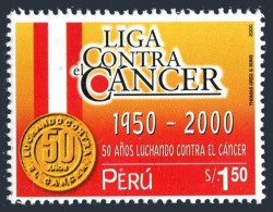 Peru 1281, MNH. Peruvian Cancer League, 50th Ann. 2000. - Perú