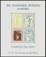 Peru C81a, Lightly Hinged. Mi Bl.1. Remainders Of XIV Olympics, Wembley, 1948. - Perú