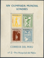 Peru C81 Ab Sheet, MNH. Mi Bl.2. Olympics Melbourne-1956. Air Route, Basketball, - Peru